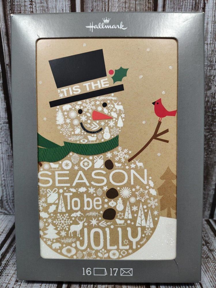 Hallmark Box 16 Tis the Season to be Jolly Snowman Glittery Cards New